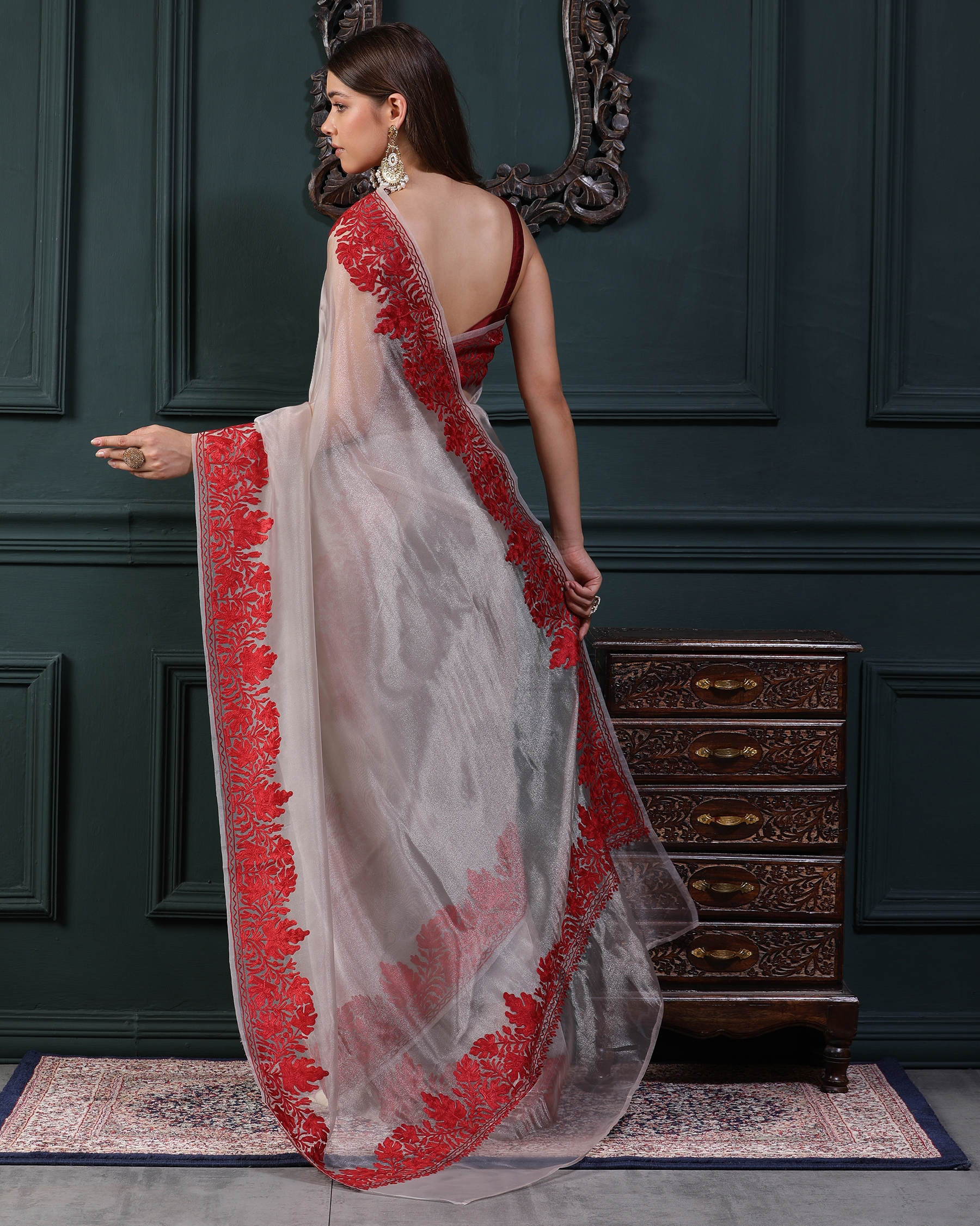 Aari Work Organza Silk Saree - blouse - back