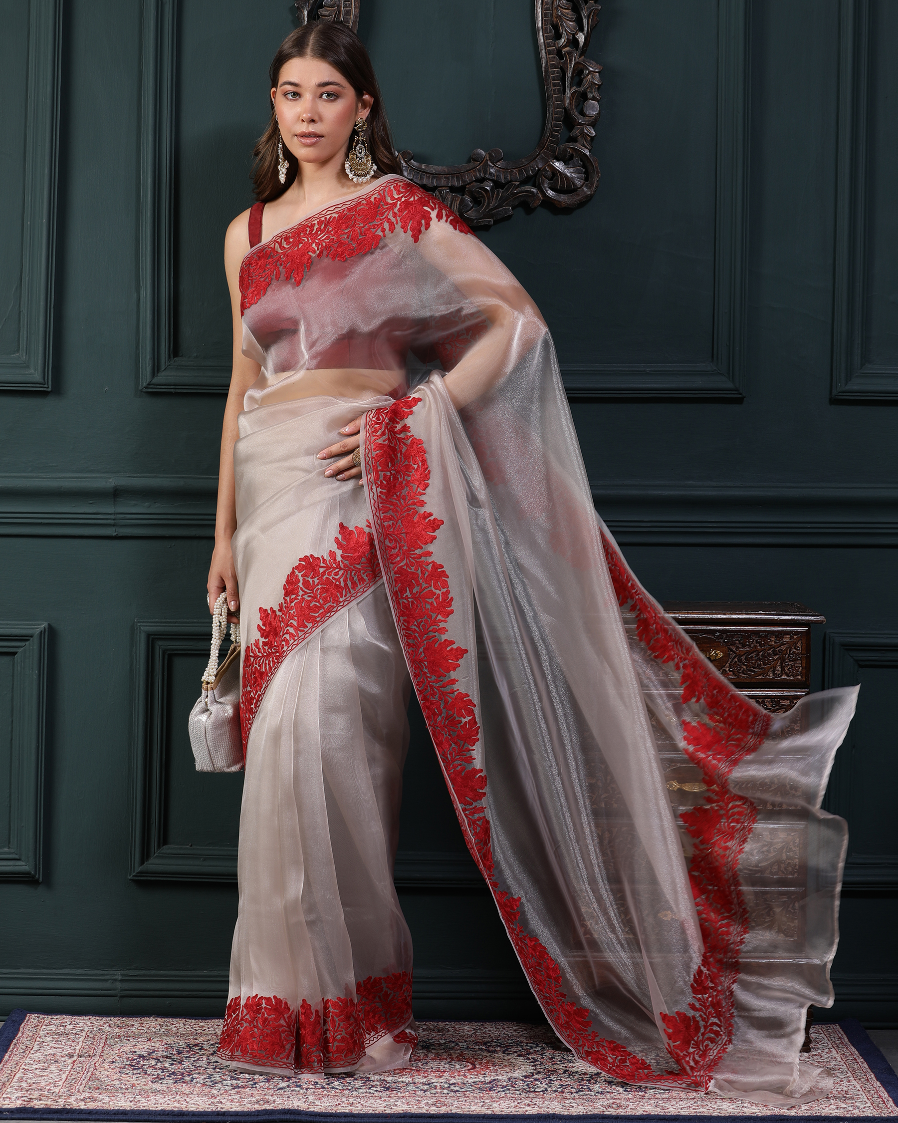 Aari Work Organza Silk Saree - blouse - left 1