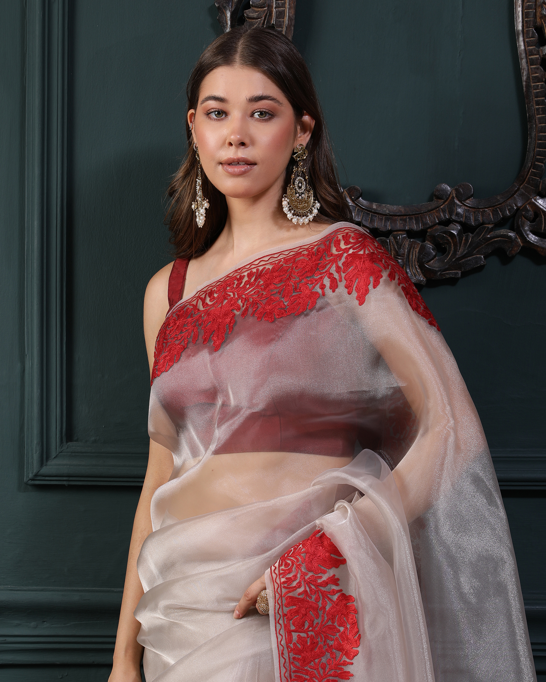 Aari Work Organza Silk Saree - blouse - top
