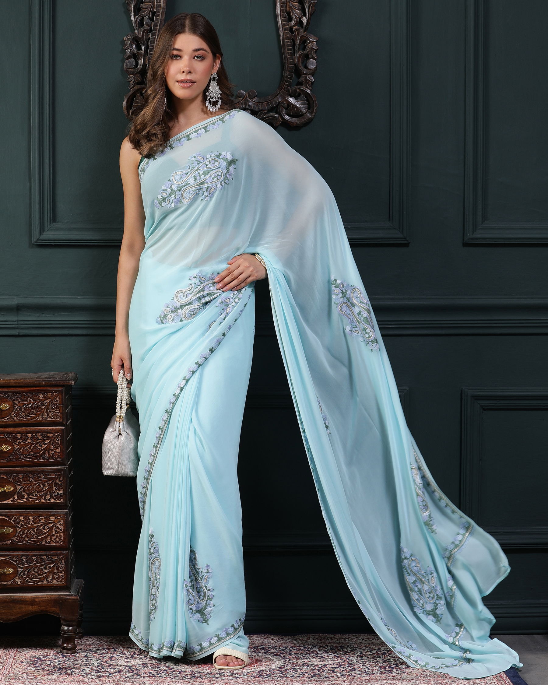 Aari and Zari Work Georgette Saree - - flair