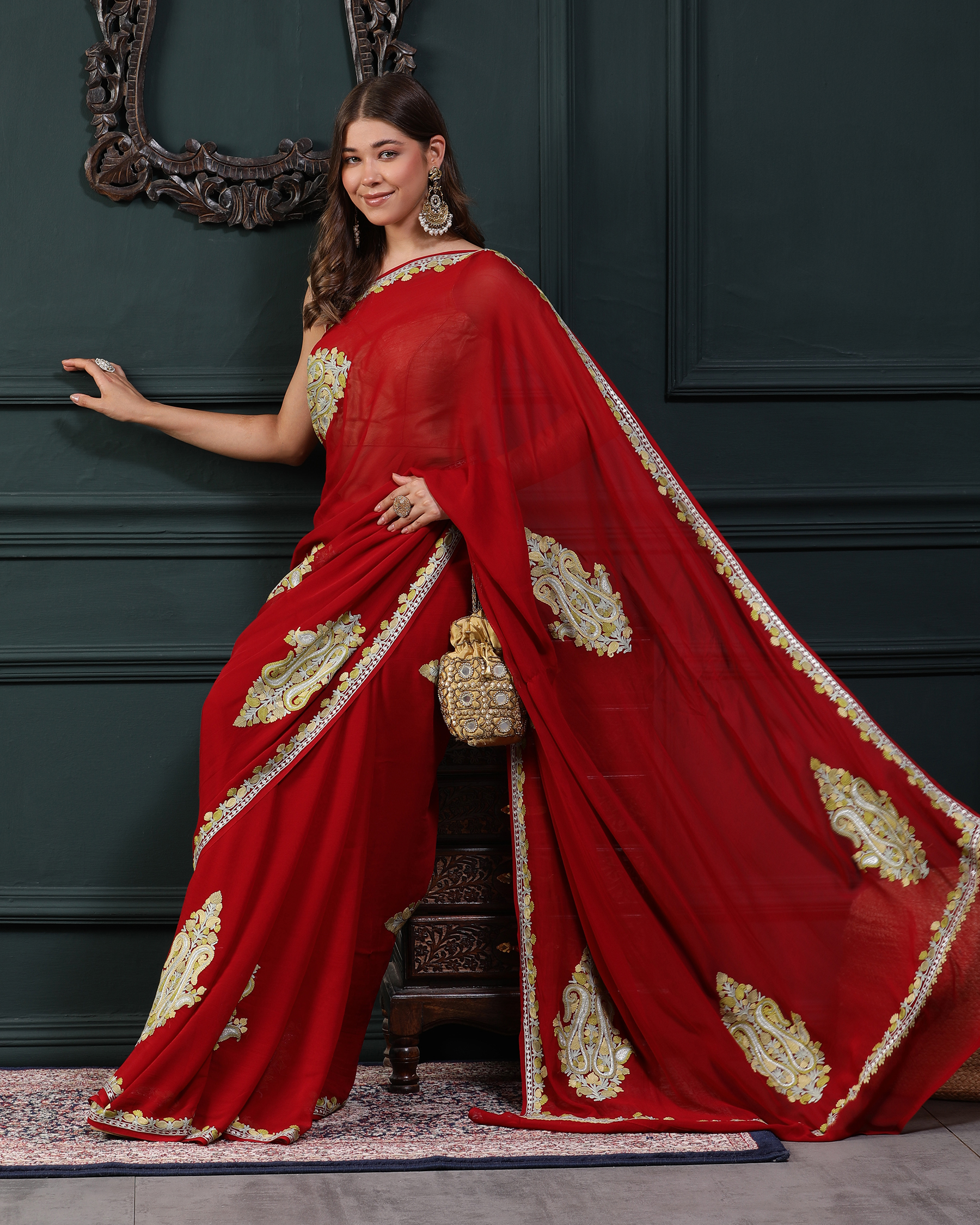 Aari and Zari Work Georgette Saree -sitting(1)