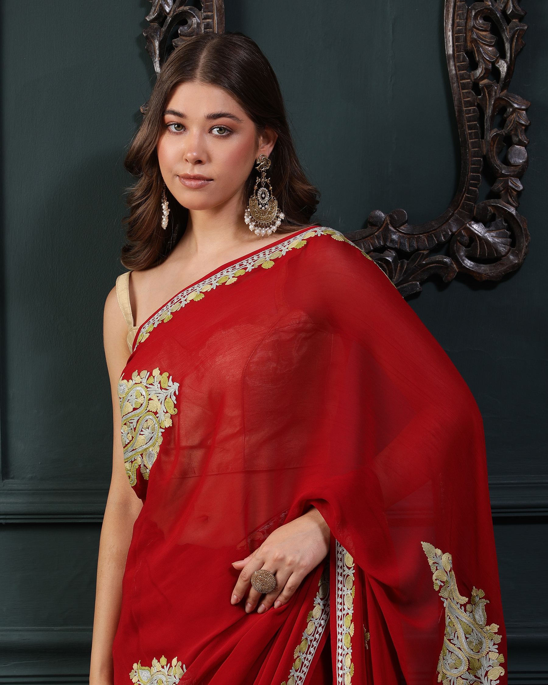 Aari and Zari Work Georgette Saree - top(1)