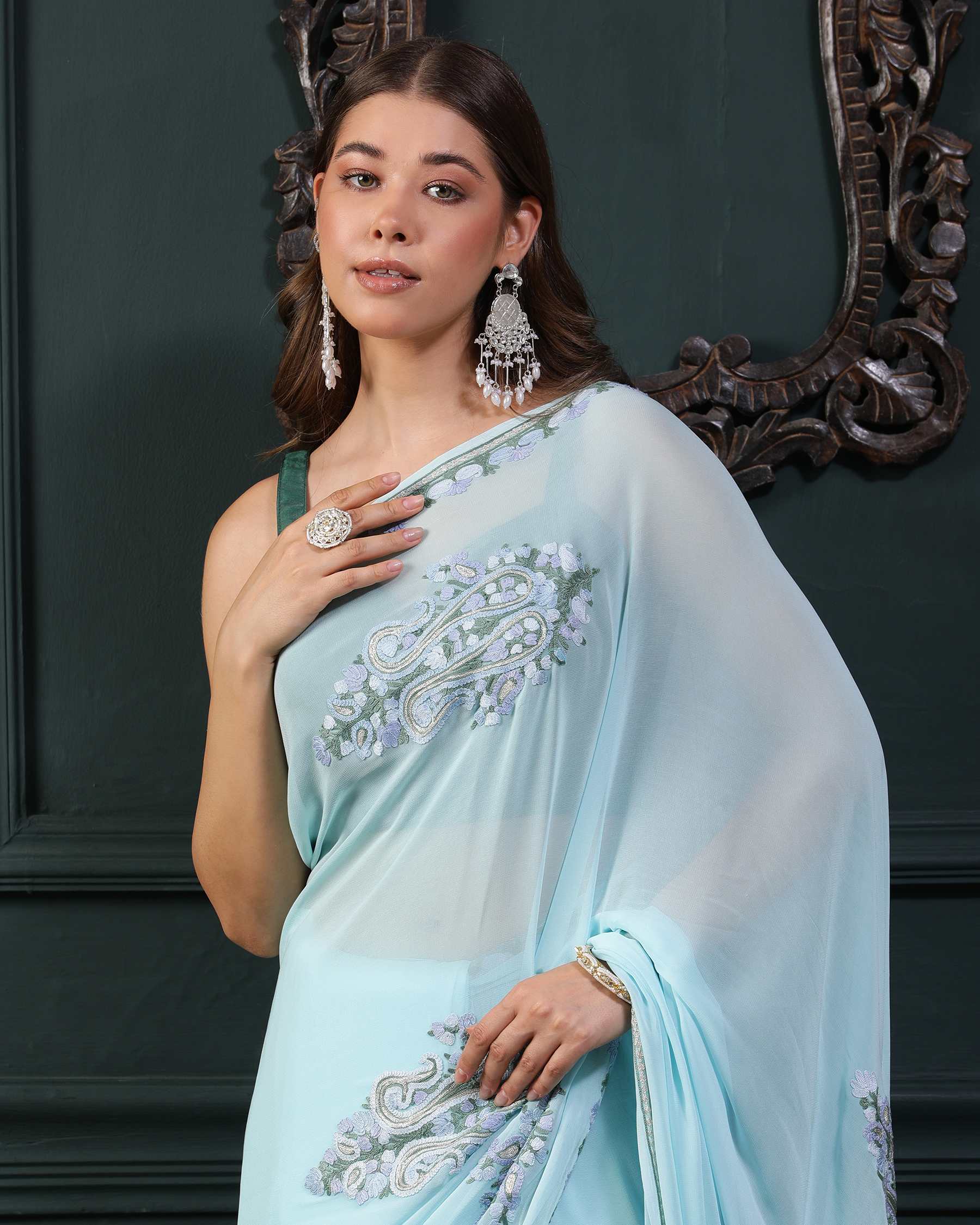 Aari and Zari Work Georgette Saree - top(2)
