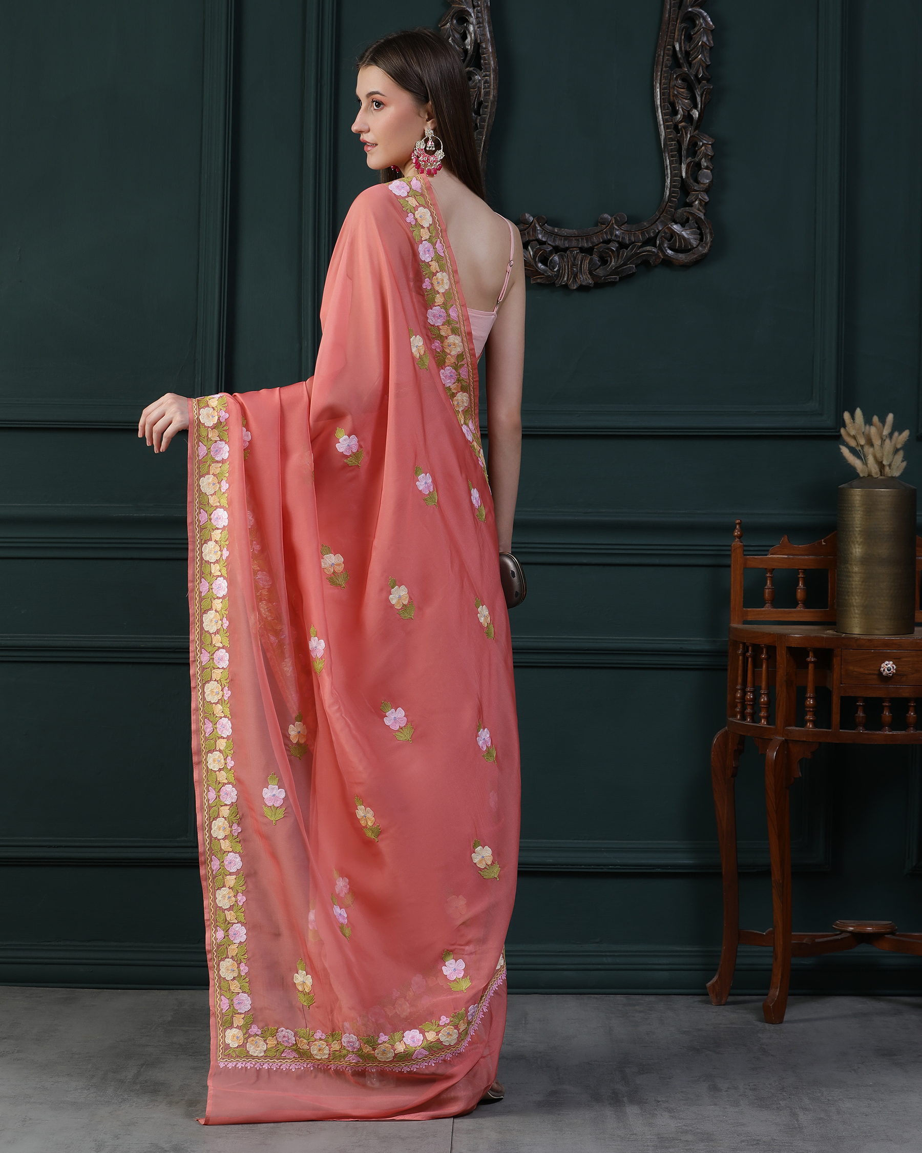 Habotai Silk Aari Work Saree - back(2)