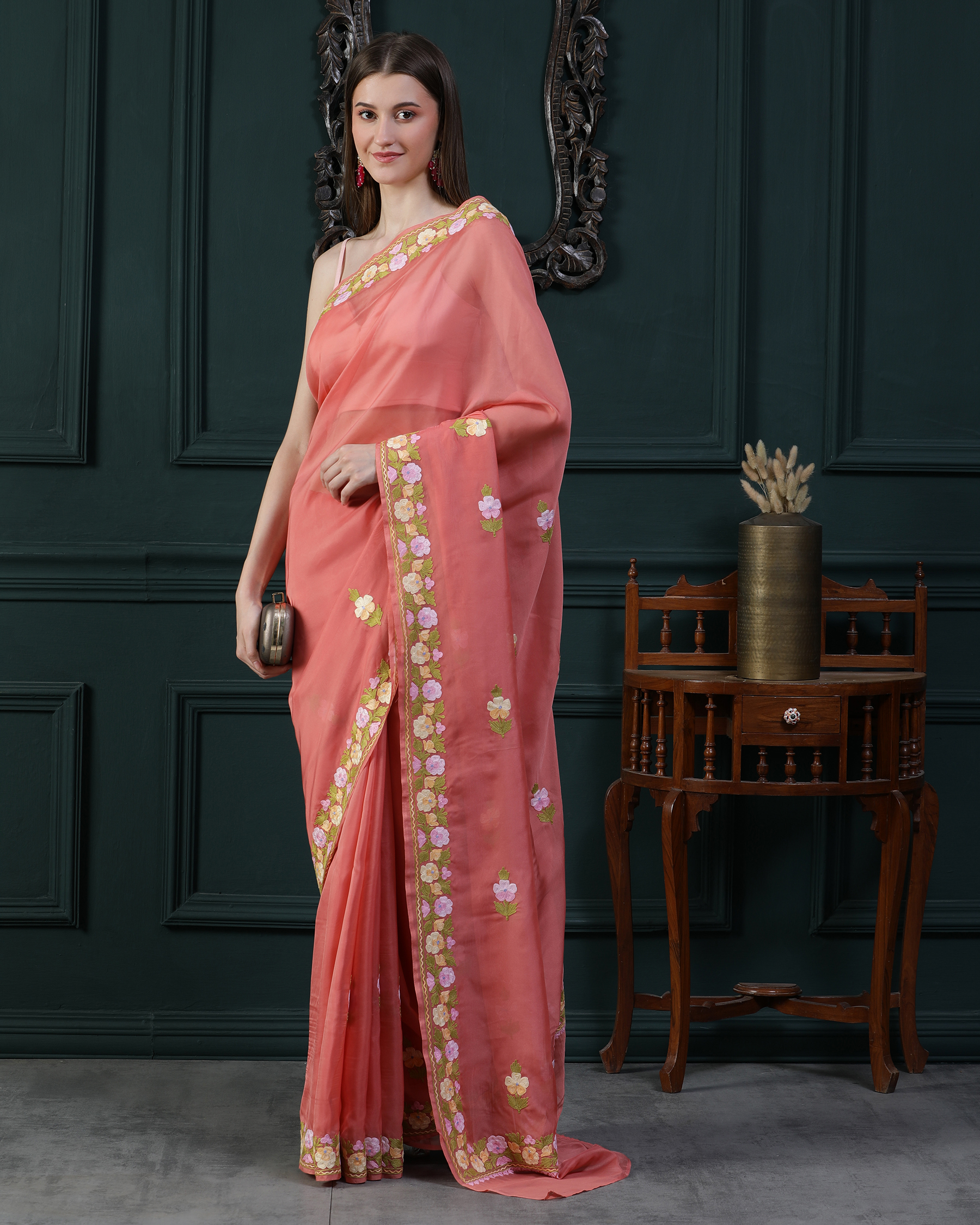 Habotai Silk Aari Work Saree - left(1)