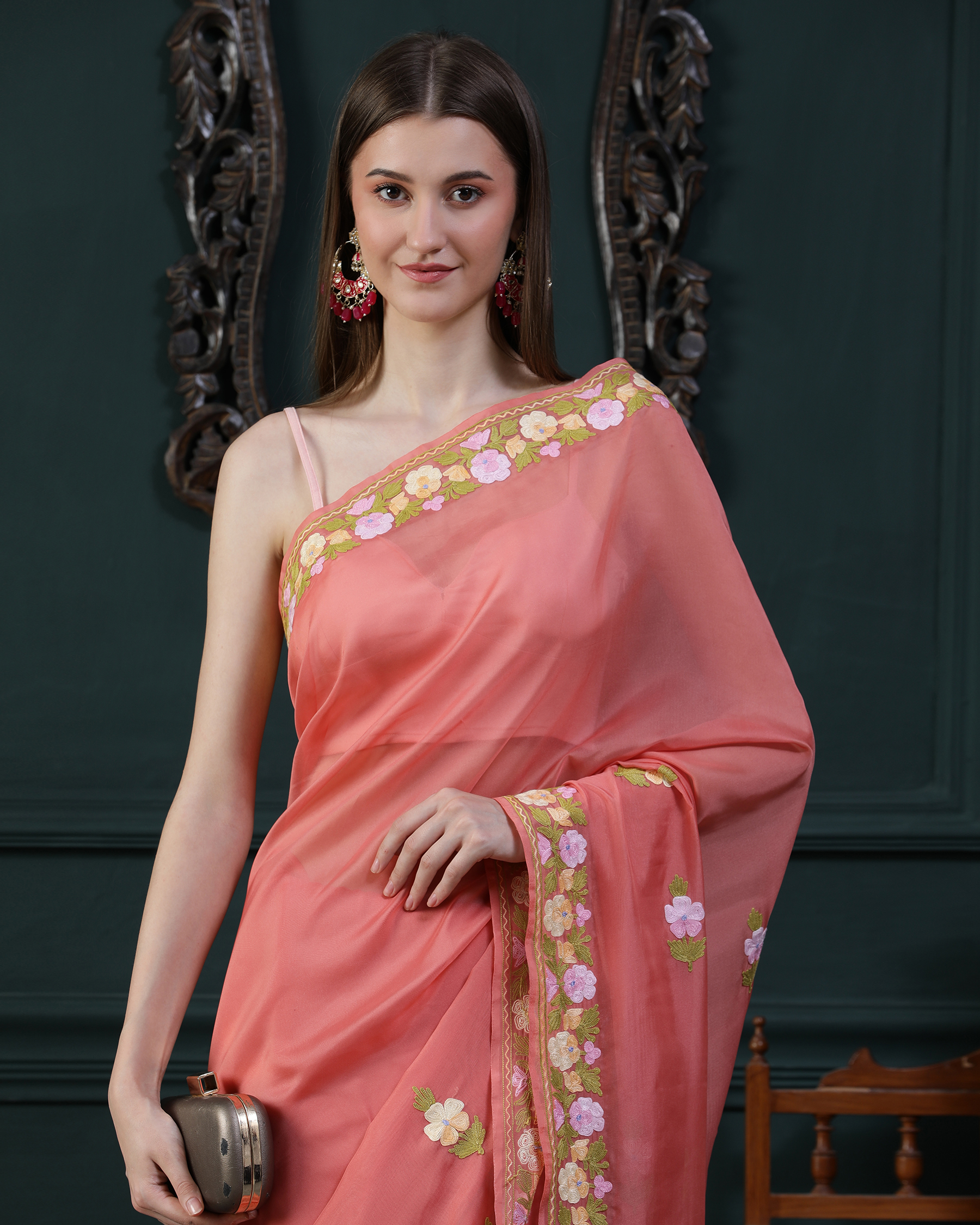 Habotai Silk Aari Work Saree - top(1)