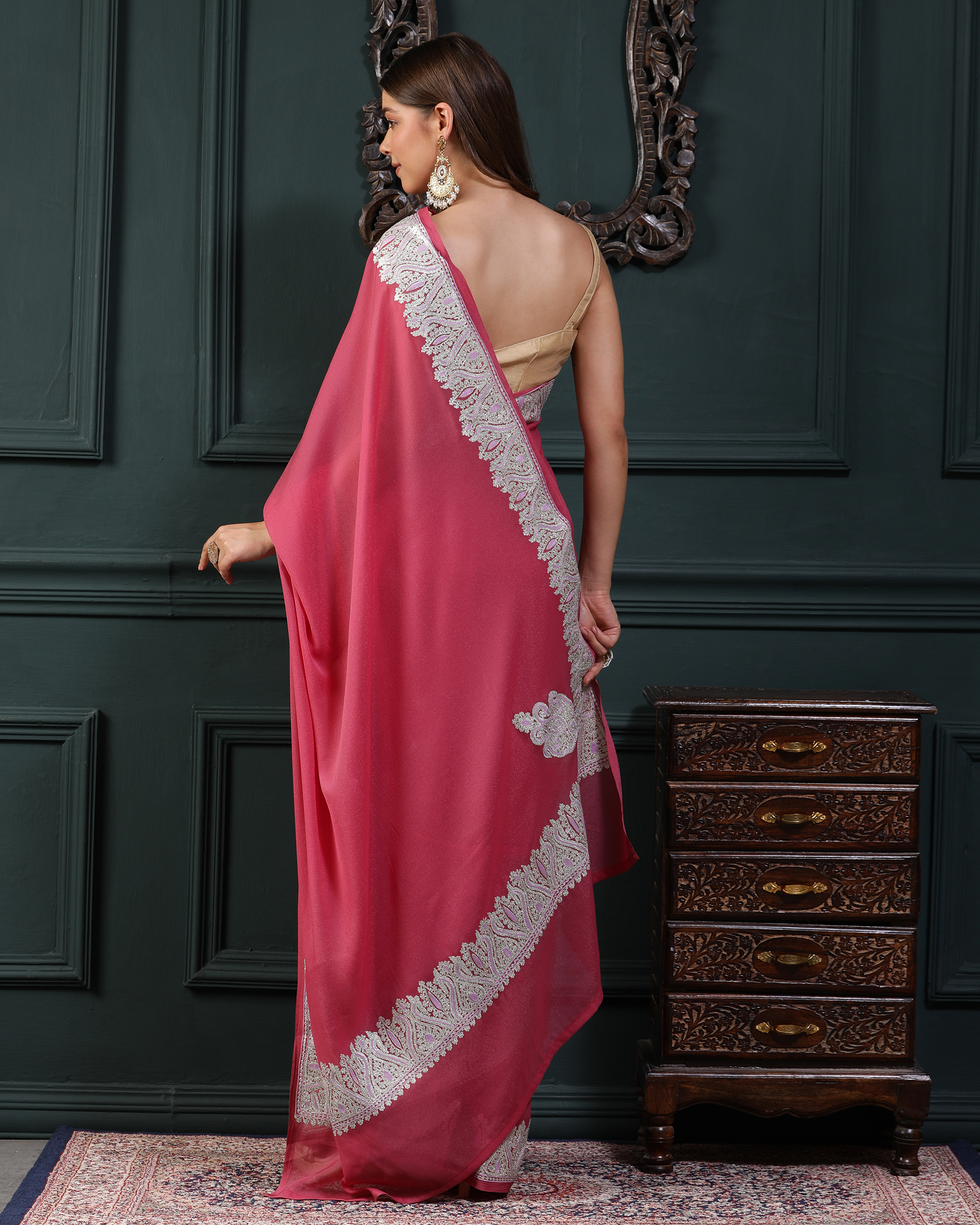 Zari Work Star Georgette Saree -back