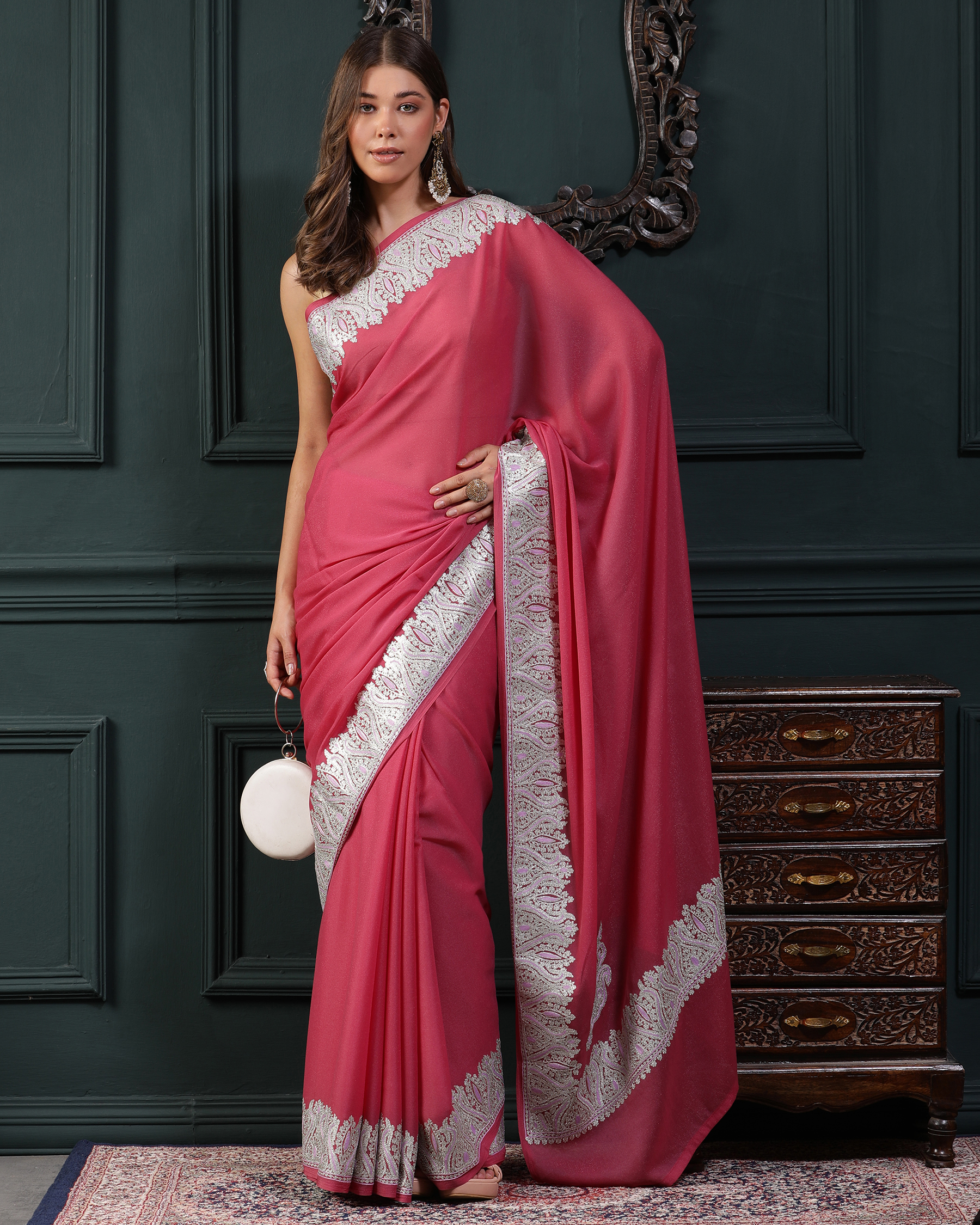 Zari Work Star Georgette Saree -front