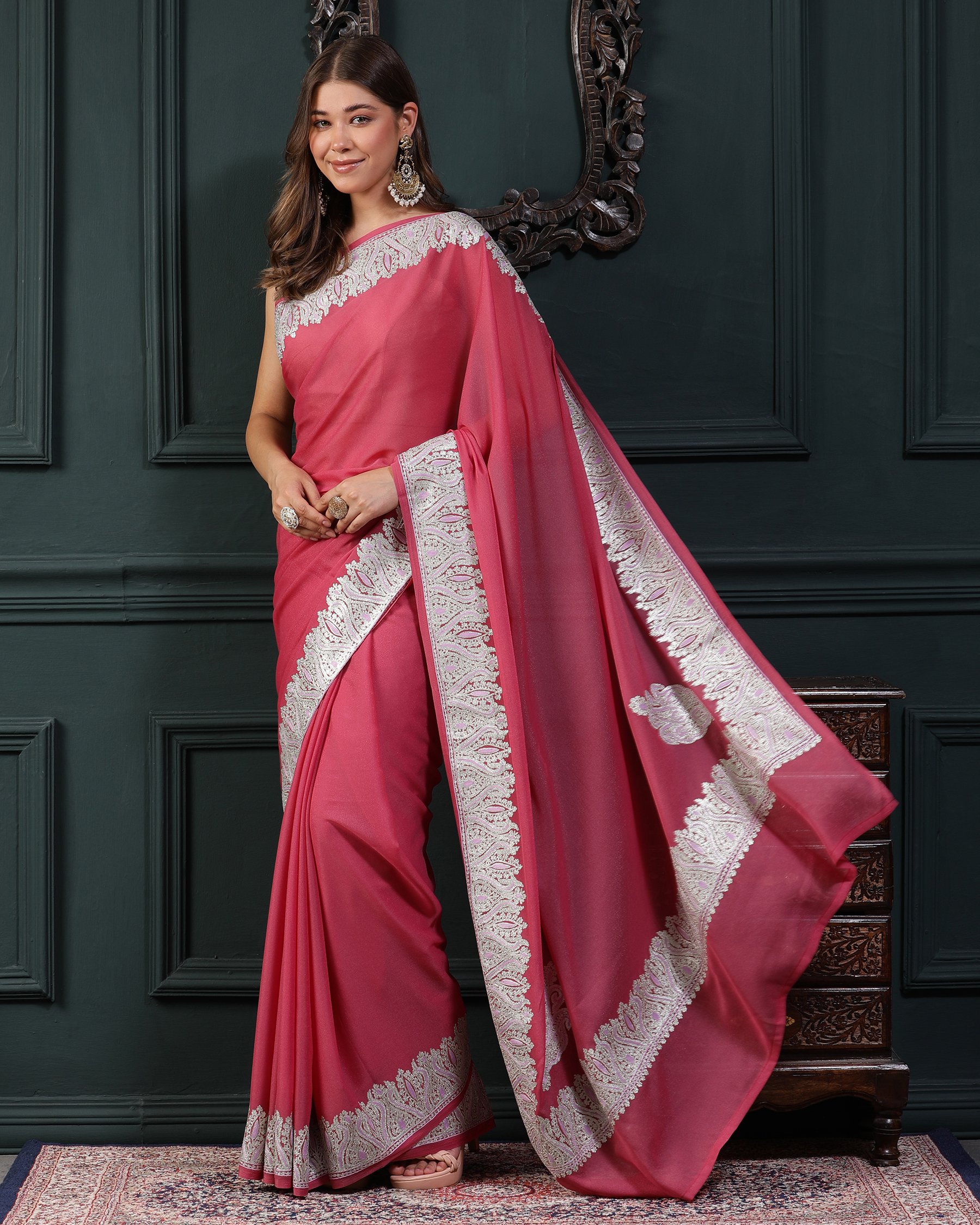 Zari Work Star Georgette Saree -left flair