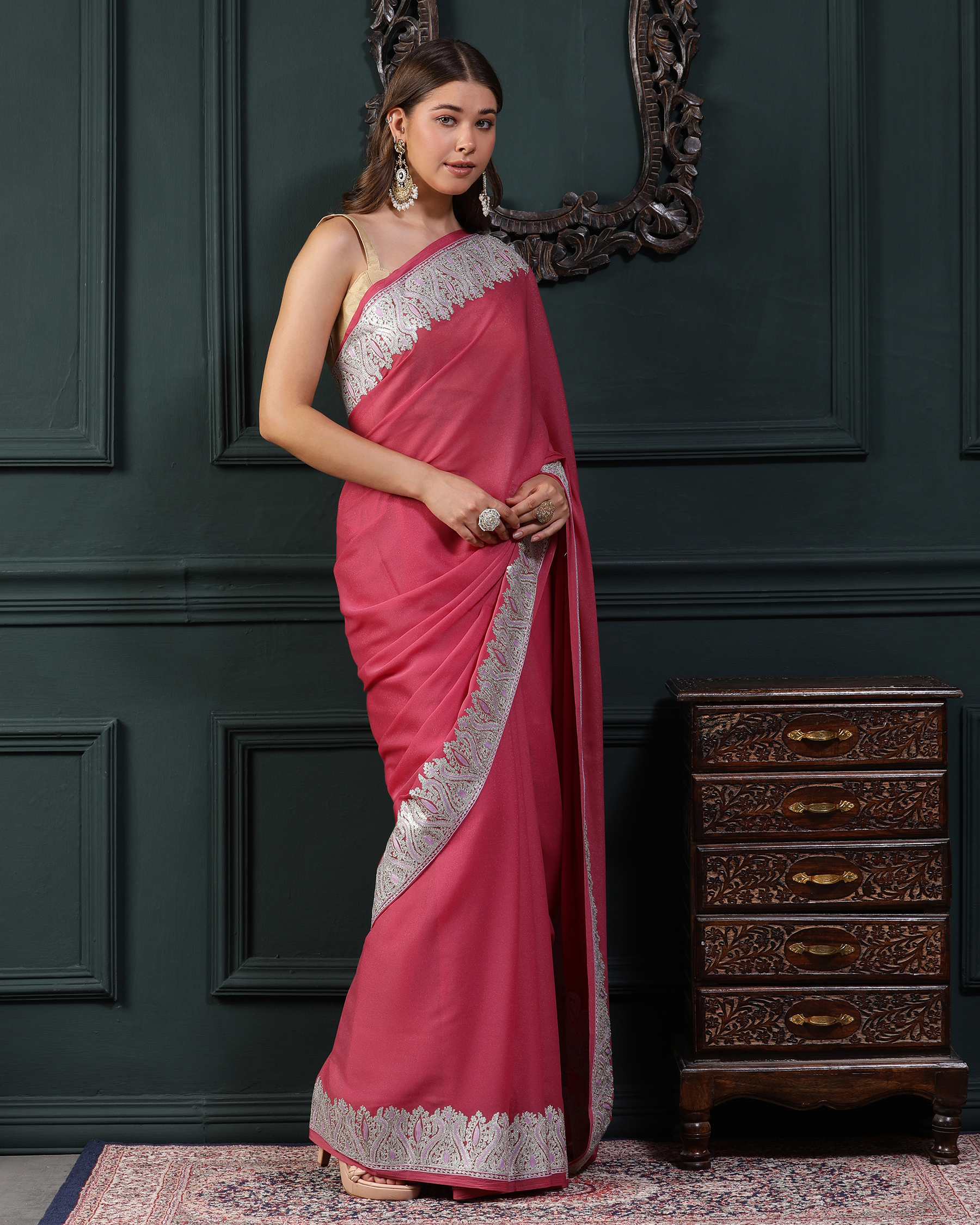 Zari Work Star Georgette Saree -right