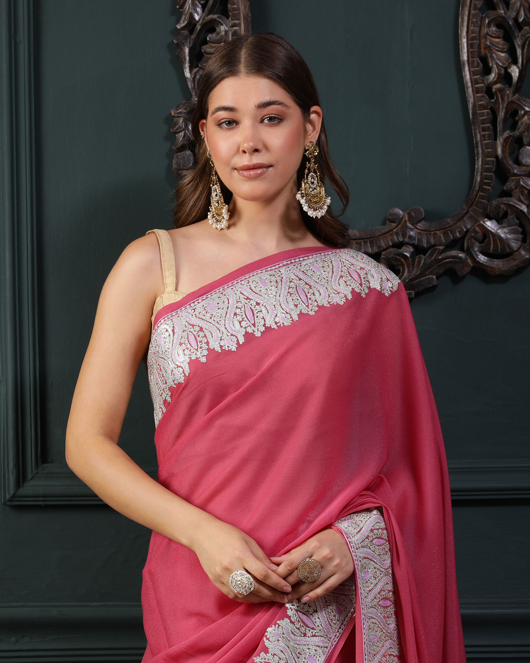 Zari Work Star Georgette Saree -top